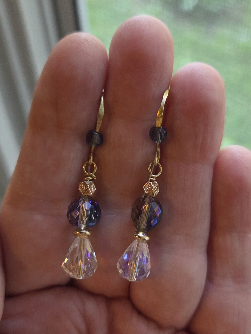 Hammered Brass Multi Color Sparkling Earrings